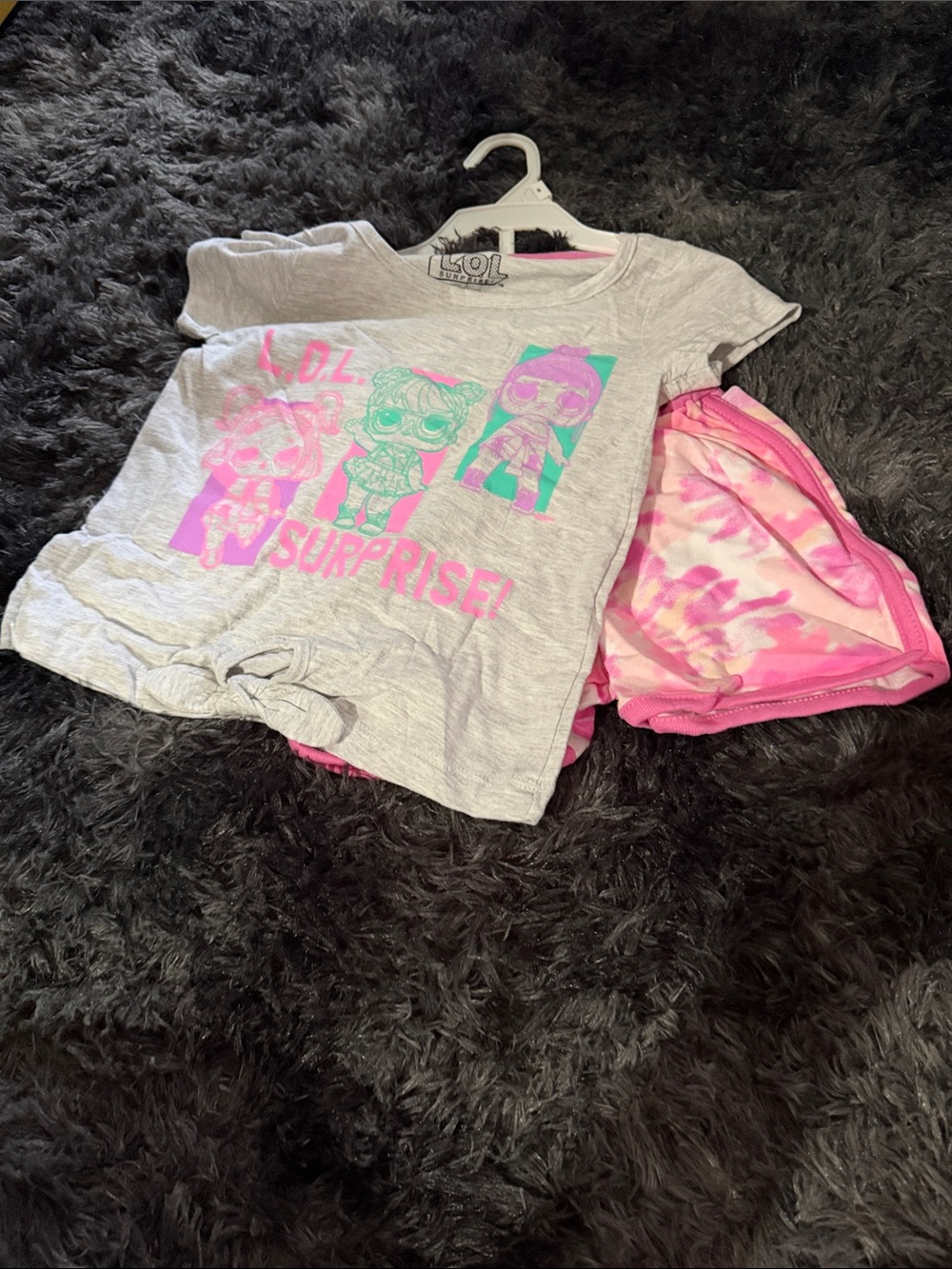 L.O.L. Surprise! Gray Tee with Pink Tie-Dye Shorts Pajama Set